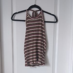American Eagle Outfitters Striped Halter Cami in Burgundy, Cream, Pink, Black